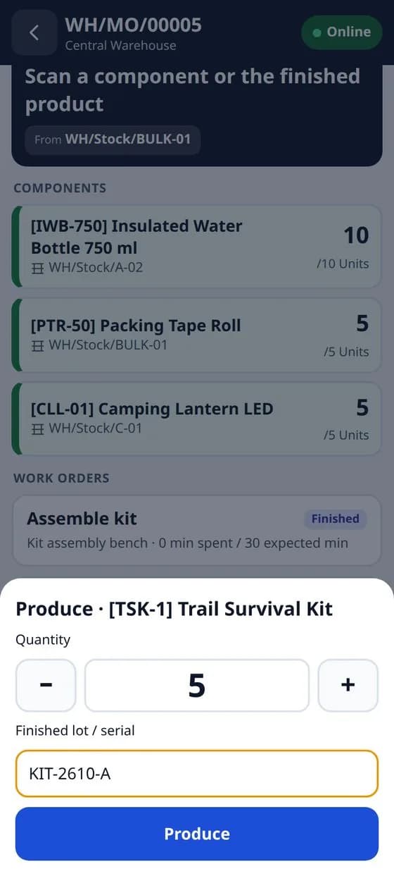 Producing finished goods with lot and expiry.